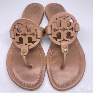 Tory Burch Tan/ Cream Miller Leather Thong Sandals